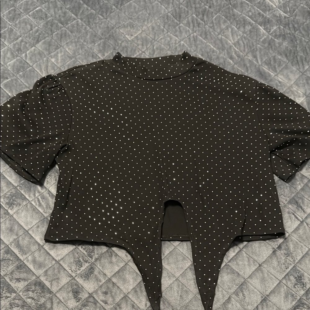 Black Rhinestone Embellished Top